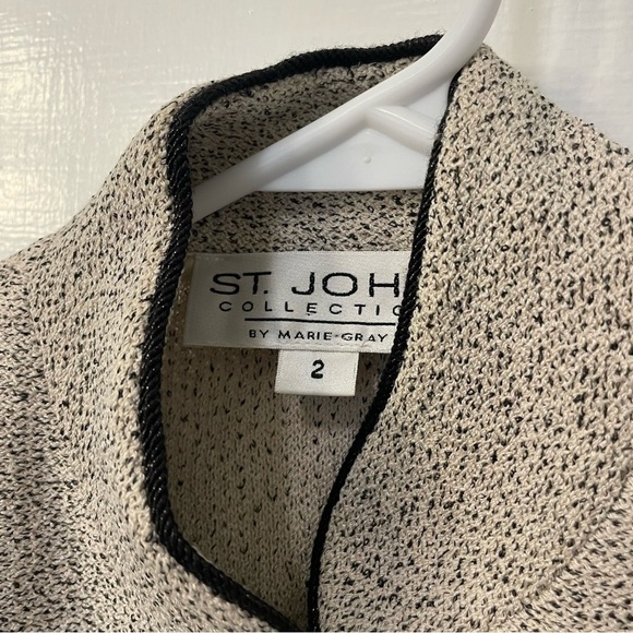 St. John Suit Jacket Blazer Short Sleeve Cream Tweed Black Specks - Picture 3 of 8